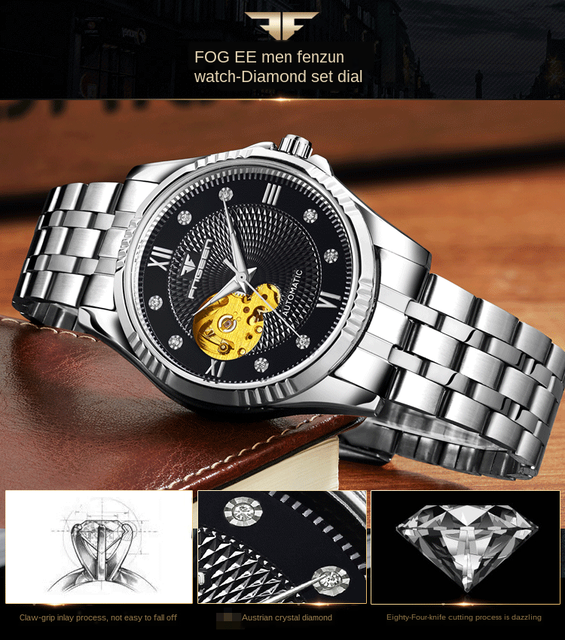 Męski zegarek automatyczny Hollow z kołem zamachowym, wodoodporny, w złotej stalowej kopercie, biznesowy, z luminous analogowym wyświetlaczem na rękę – Relogio Masculino - Wianko - 9
