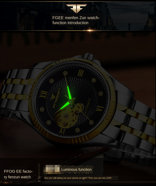 Męski zegarek automatyczny Hollow z kołem zamachowym, wodoodporny, w złotej stalowej kopercie, biznesowy, z luminous analogowym wyświetlaczem na rękę – Relogio Masculino - Wianko - 8