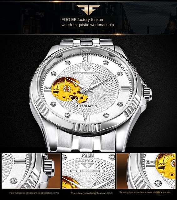 Męski zegarek automatyczny Hollow z kołem zamachowym, wodoodporny, w złotej stalowej kopercie, biznesowy, z luminous analogowym wyświetlaczem na rękę – Relogio Masculino - Wianko - 4