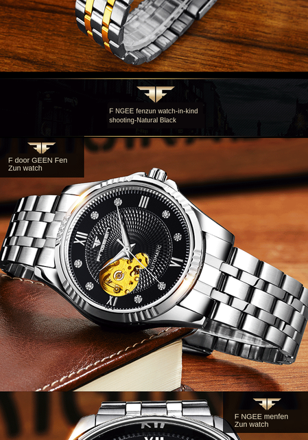 Męski zegarek automatyczny Hollow z kołem zamachowym, wodoodporny, w złotej stalowej kopercie, biznesowy, z luminous analogowym wyświetlaczem na rękę – Relogio Masculino - Wianko - 16