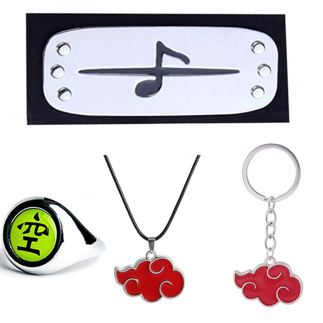 Zestaw Akatsuki Itachi - 4 elementy: opaska, pierścionek, naszyjnik, brelok - zabawki akcji z rysunkiem Anime Naruto - idealne na prezent dla dzieci - Wianko - 4