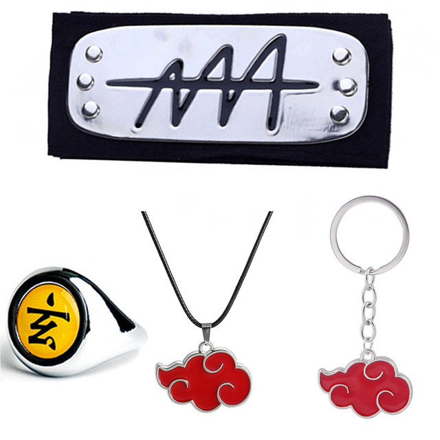 Zestaw Akatsuki Itachi - 4 elementy: opaska, pierścionek, naszyjnik, brelok - zabawki akcji z rysunkiem Anime Naruto - idealne na prezent dla dzieci - Wianko - 9
