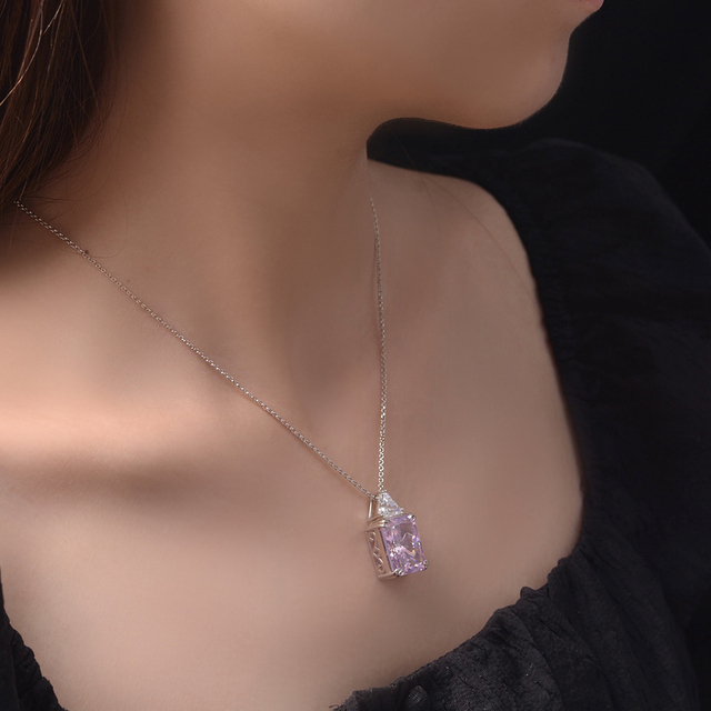 Luksusowy naszyjnik z wisiorkiem diamentowym, wykonany z 100% srebra 925, z różowym kwarcowym topazem o wymiarach 13*16 mm, dla kobiet na przyjęcie ślubne - Wianko - 10