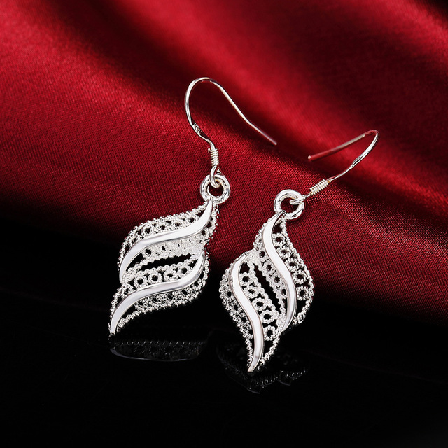 Zestawy biżuterii retro z popularnymi markami, wykonane z 925 srebra, w stylu grzywny z liśćmi - naszyjnik i kolczyki. Luksusowe akcesoria dla kobiet na fashion party - Wianko - 4