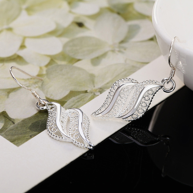 Zestawy biżuterii retro z popularnymi markami, wykonane z 925 srebra, w stylu grzywny z liśćmi - naszyjnik i kolczyki. Luksusowe akcesoria dla kobiet na fashion party - Wianko - 5
