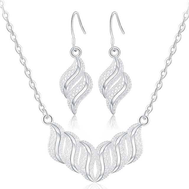 Zestawy biżuterii retro z popularnymi markami, wykonane z 925 srebra, w stylu grzywny z liśćmi - naszyjnik i kolczyki. Luksusowe akcesoria dla kobiet na fashion party - Wianko - 1