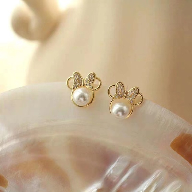 Kolczyki Minnie Mickey ze srebra próby 925 z igłami, perłami i błyszczącymi kolczykami kokardkami - Wianko - 9