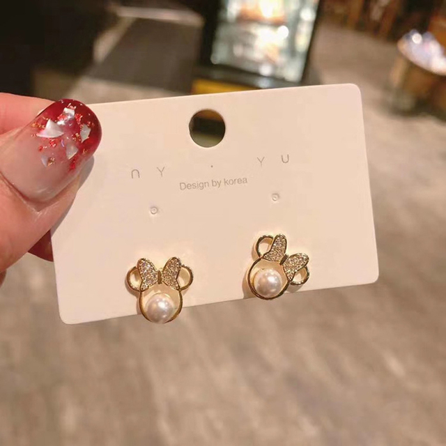 Kolczyki Minnie Mickey ze srebra próby 925 z igłami, perłami i błyszczącymi kolczykami kokardkami - Wianko - 5