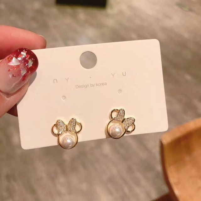 Kolczyki Minnie Mickey ze srebra próby 925 z igłami, perłami i błyszczącymi kolczykami kokardkami - Wianko - 8