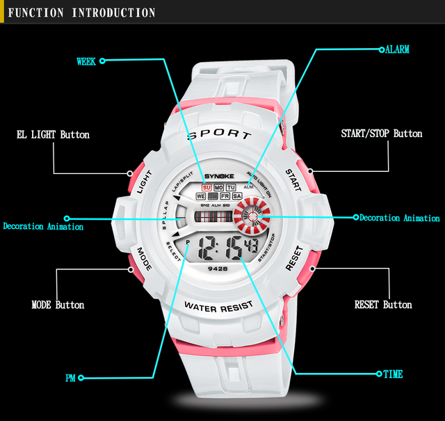 SYNOKE cyfrowy zegarek młodzieżowy LED Luminous 30M wodoodporny, dla studenta - Relogio - Wianko - 4