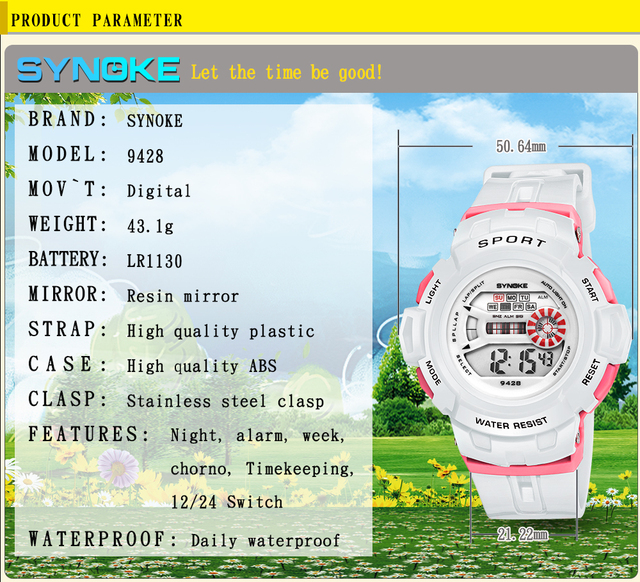 SYNOKE cyfrowy zegarek młodzieżowy LED Luminous 30M wodoodporny, dla studenta - Relogio - Wianko - 9