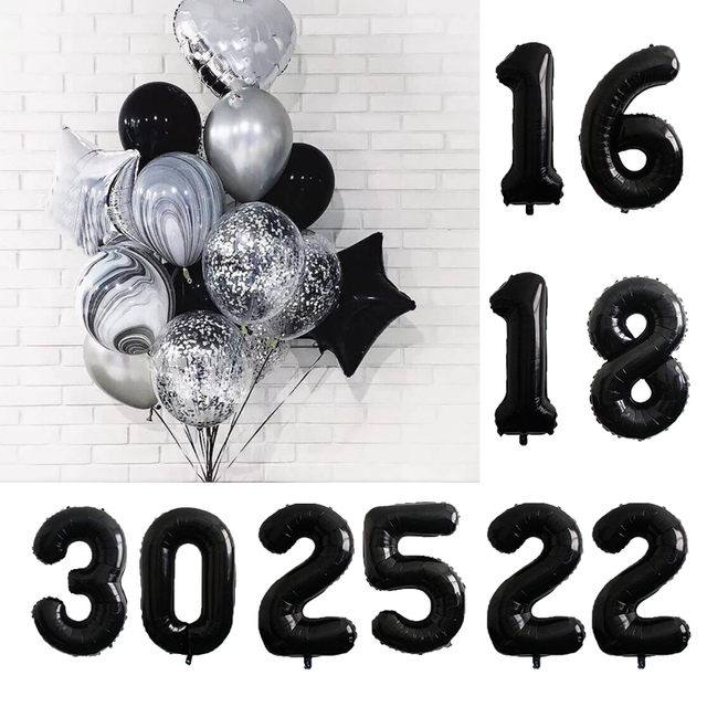 Dekoracja urodzinowa - 2 sztuki balonów czarny agat 40 Cal w kształcie cyfr 18 25 30 40 70 - Wianko - 1