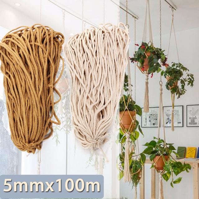 Beżowo-brązowy pleciony sznurek bawełniany 5mm Craft DIY Macrame tkane String - Wianko - 1