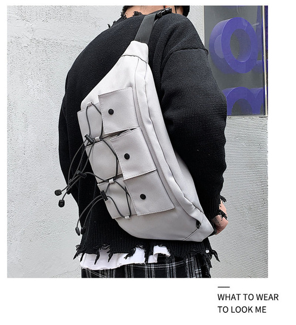 Duża uniseksowa torba na ramię oxford piersiowa w stylu ulicznym z paskiem biodrowym - hip hop w trendowych wzorach (Kategoria: Saszetki) - Wianko - 24