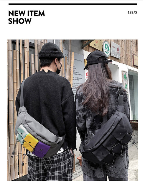 Duża uniseksowa torba na ramię oxford piersiowa w stylu ulicznym z paskiem biodrowym - hip hop w trendowych wzorach (Kategoria: Saszetki) - Wianko - 19