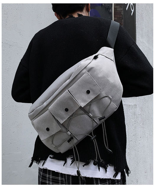 Duża uniseksowa torba na ramię oxford piersiowa w stylu ulicznym z paskiem biodrowym - hip hop w trendowych wzorach (Kategoria: Saszetki) - Wianko - 25