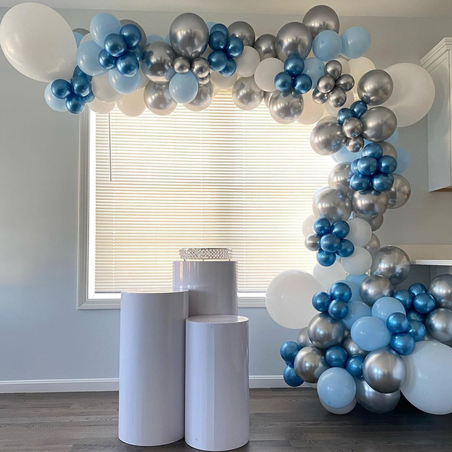 Zestaw 118 balonów urodzinowych do samodzielnego dekorowania - srebrno-biały łuk Garland, metaliczne balony BabyShower, Globo na wesele i imprezę - Wianko - 2