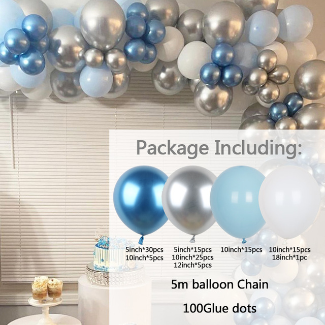 Zestaw 118 balonów urodzinowych do samodzielnego dekorowania - srebrno-biały łuk Garland, metaliczne balony BabyShower, Globo na wesele i imprezę - Wianko - 4