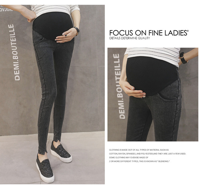 Wysokiej talii jeansy ciążowe ołówkowe dla kobiet w ciąży - moda na wiosnę i jesień - Wianko - 2