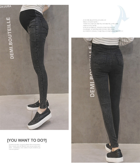 Wysokiej talii jeansy ciążowe ołówkowe dla kobiet w ciąży - moda na wiosnę i jesień - Wianko - 3