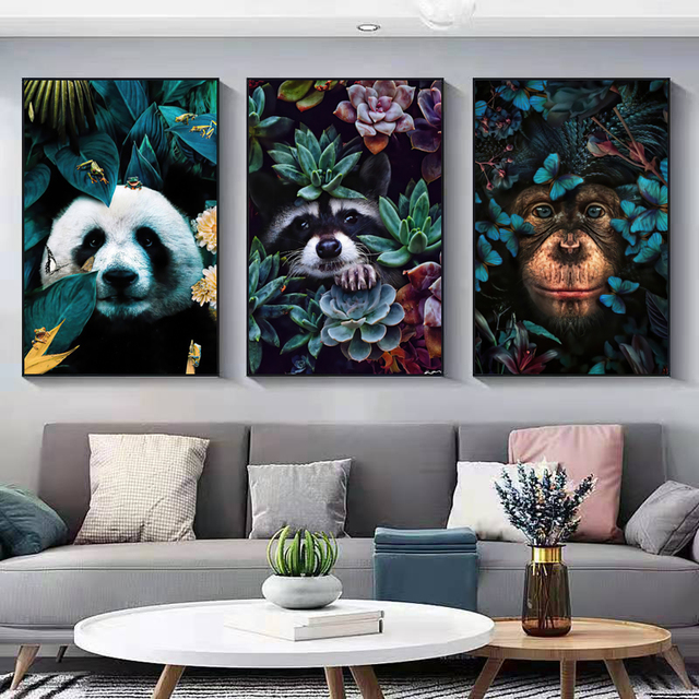 Obraz salonowy z motywem zwierzęcym - Lew Panda Małpa - Wianko - 4