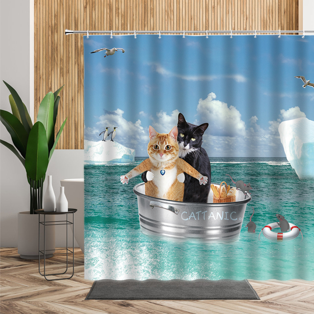 Zasłona prysznicowa Cartoon Cute Animal - koty pieski Anime, wzór 3D, wodoodporna tkanina, dla dzieci - Wianko - 12