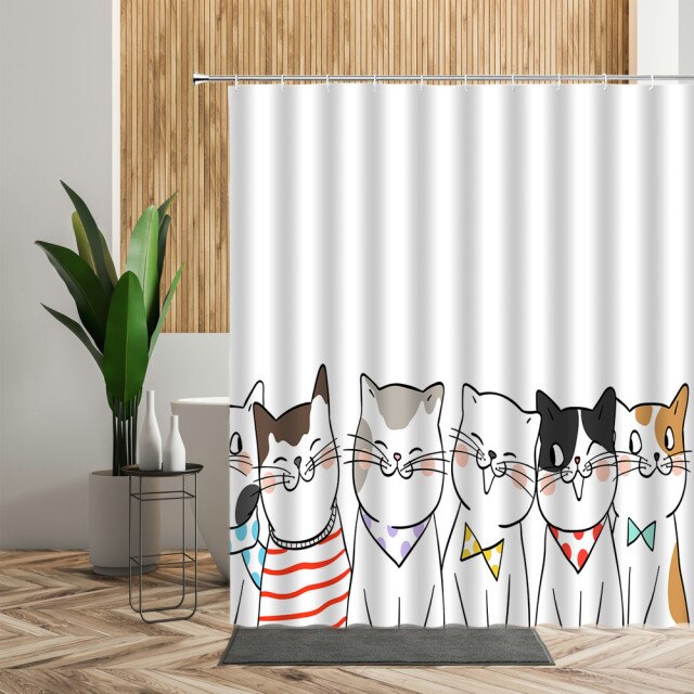 Zasłona prysznicowa Cartoon Cute Animal - koty pieski Anime, wzór 3D, wodoodporna tkanina, dla dzieci - Wianko - 6