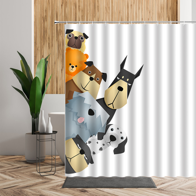 Zasłona prysznicowa Cartoon Cute Animal - koty pieski Anime, wzór 3D, wodoodporna tkanina, dla dzieci - Wianko - 13