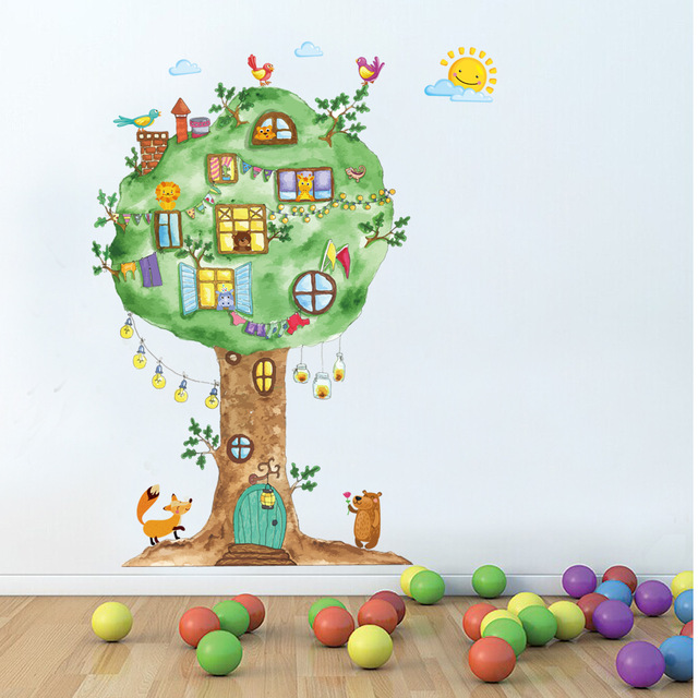 Naklejki ściienne z motywem drzewa domowego dla dzieci 65x120cm - Wianko - 3