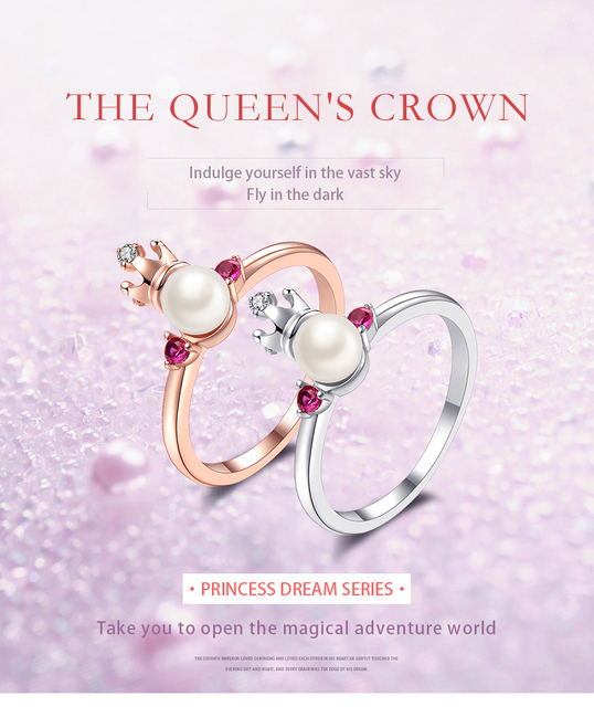 DEELAN Zestaw pierścieni dla kobiet - modna biżuteria z koroną i kryształami czerwonego cyrkonu oraz sztucznymi perłami - Wianko - 1