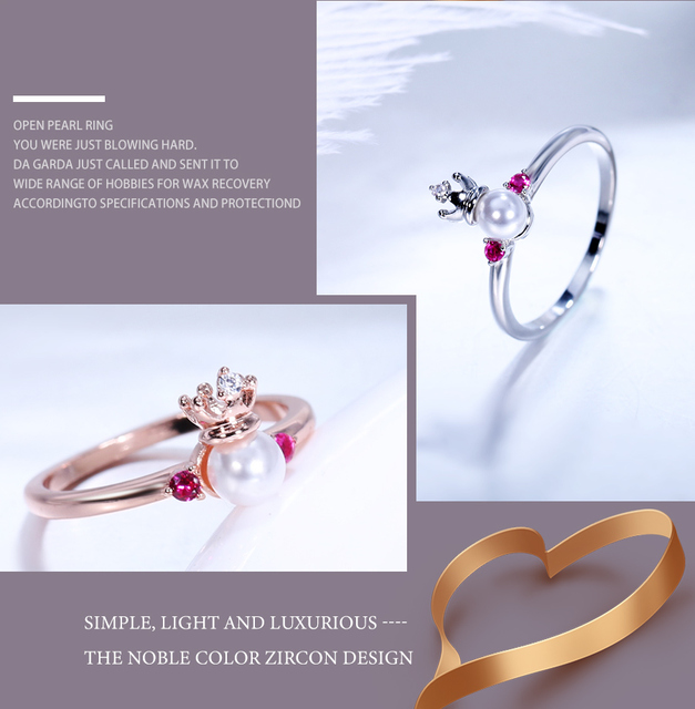 DEELAN Zestaw pierścieni dla kobiet - modna biżuteria z koroną i kryształami czerwonego cyrkonu oraz sztucznymi perłami - Wianko - 6