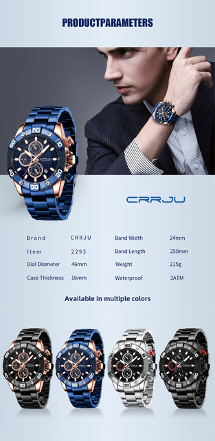 Zegarek męski CRRJU 2021 Top luksusowa marka stalowy z kwarcowym mechanizmem, biznesowy i sportowy, chronograf z datownikiem, wodoodporny, codzienny - Wianko - 6