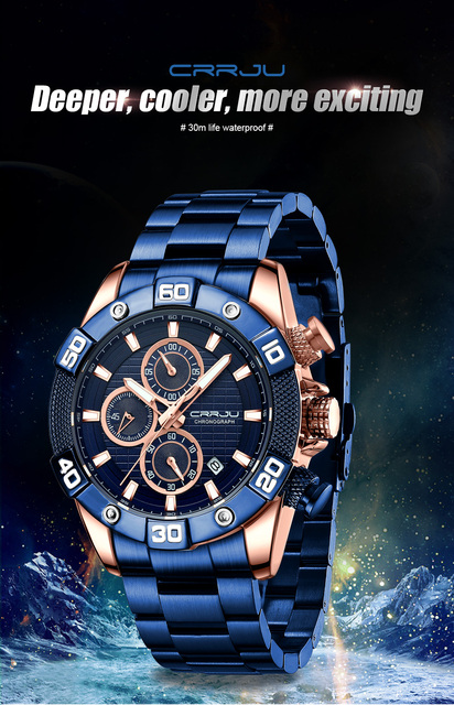 Zegarek męski CRRJU 2021 Top luksusowa marka stalowy z kwarcowym mechanizmem, biznesowy i sportowy, chronograf z datownikiem, wodoodporny, codzienny - Wianko - 1