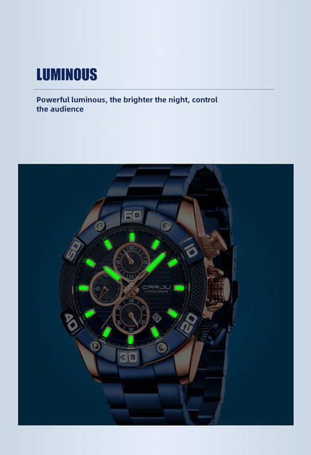 Zegarek męski CRRJU 2021 Top luksusowa marka stalowy z kwarcowym mechanizmem, biznesowy i sportowy, chronograf z datownikiem, wodoodporny, codzienny - Wianko - 5