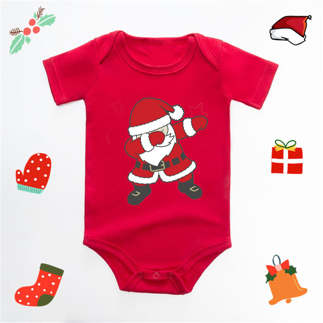 Sliczne ubranka dla niemowląt - czerwony kombinezon z krótkim rękawem Santa Body - Wianko - 2