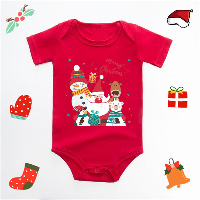 Sliczne ubranka dla niemowląt - czerwony kombinezon z krótkim rękawem Santa Body - Wianko - 3