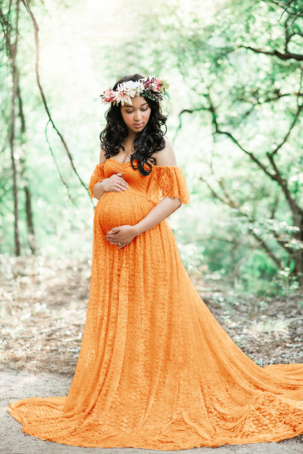 Elegancka koronkowa suknia ślubna Maxi dla kobiet w ciąży - Wianko - 4