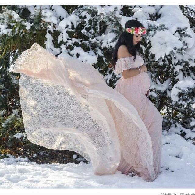 Elegancka koronkowa suknia ślubna Maxi dla kobiet w ciąży - Wianko - 8