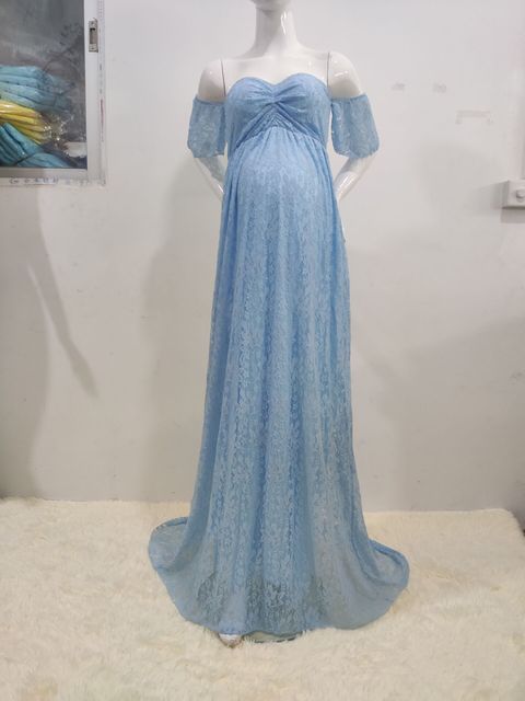 Elegancka koronkowa suknia ślubna Maxi dla kobiet w ciąży - Wianko - 18