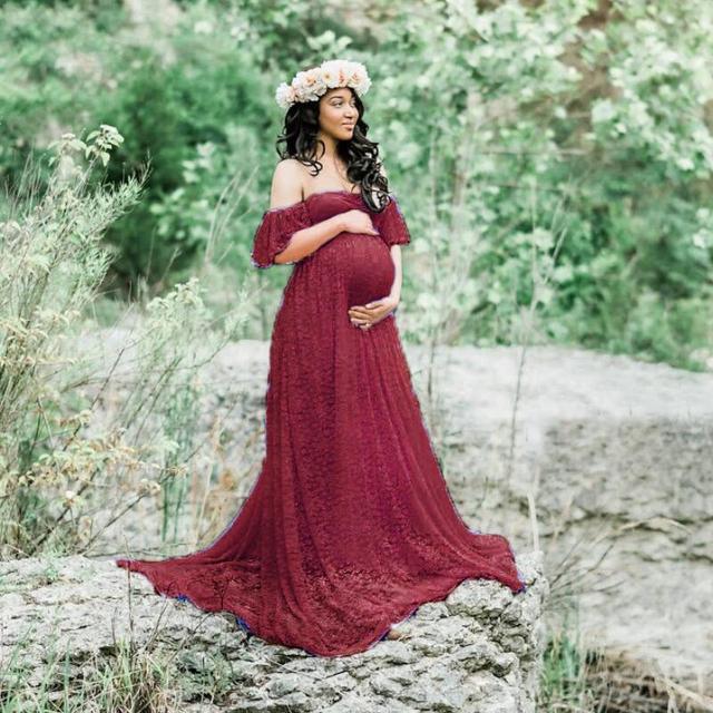 Elegancka koronkowa suknia ślubna Maxi dla kobiet w ciąży - Wianko - 9