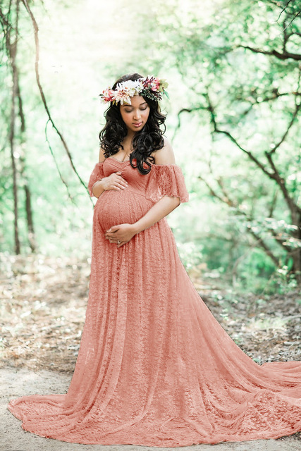 Elegancka koronkowa suknia ślubna Maxi dla kobiet w ciąży - Wianko - 3