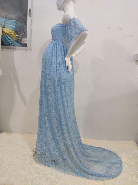 Elegancka koronkowa suknia ślubna Maxi dla kobiet w ciąży - Wianko - 19