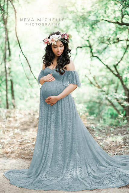 Elegancka koronkowa suknia ślubna Maxi dla kobiet w ciąży - Wianko - 2