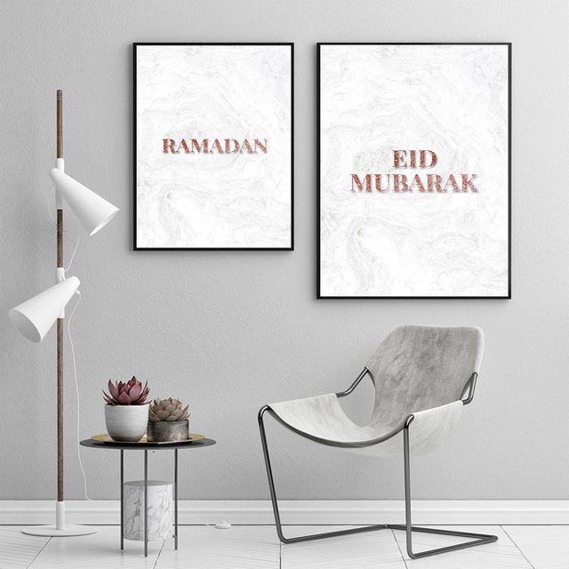 Islamska kaligrafia: plakat muzułmański Ramadan, różowy złoty, marmur, drukowany obraz na płótnie - Wianko - 3