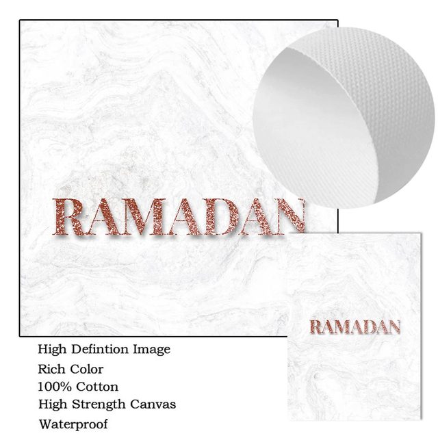 Islamska kaligrafia: plakat muzułmański Ramadan, różowy złoty, marmur, drukowany obraz na płótnie - Wianko - 5