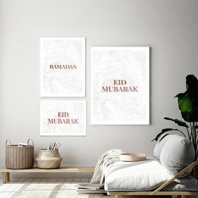 Islamska kaligrafia: plakat muzułmański Ramadan, różowy złoty, marmur, drukowany obraz na płótnie - Wianko - 2