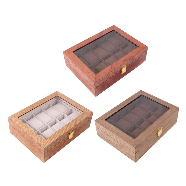 Drewniane pudełko na zegarek dla mężczyzn z 10 slotami - luksusowa wystawka i przechowywanie biżuterii z dużym uchwytem i metalową klamrą - Wianko - 1
