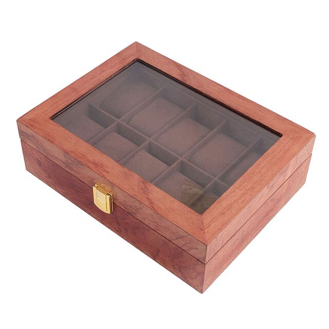 Drewniane pudełko na zegarek dla mężczyzn z 10 slotami - luksusowa wystawka i przechowywanie biżuterii z dużym uchwytem i metalową klamrą - Wianko - 4