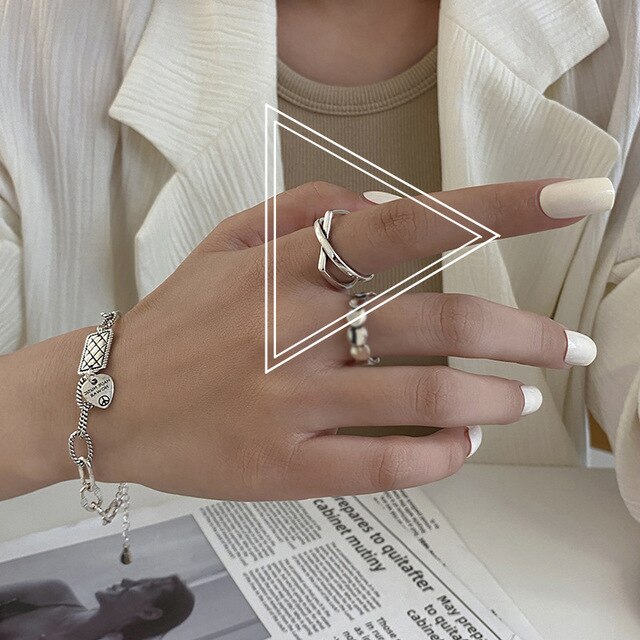 Srebrny pierścionek z podwójnym krzyżem w stylu Retro, dla kobiet, zdobiony Smiley Tail - Wianko - 19