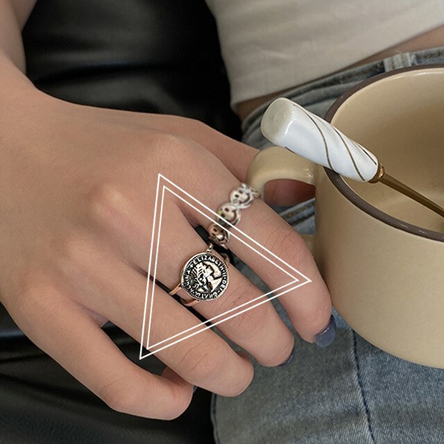 Srebrny pierścionek z podwójnym krzyżem w stylu Retro, dla kobiet, zdobiony Smiley Tail - Wianko - 11
